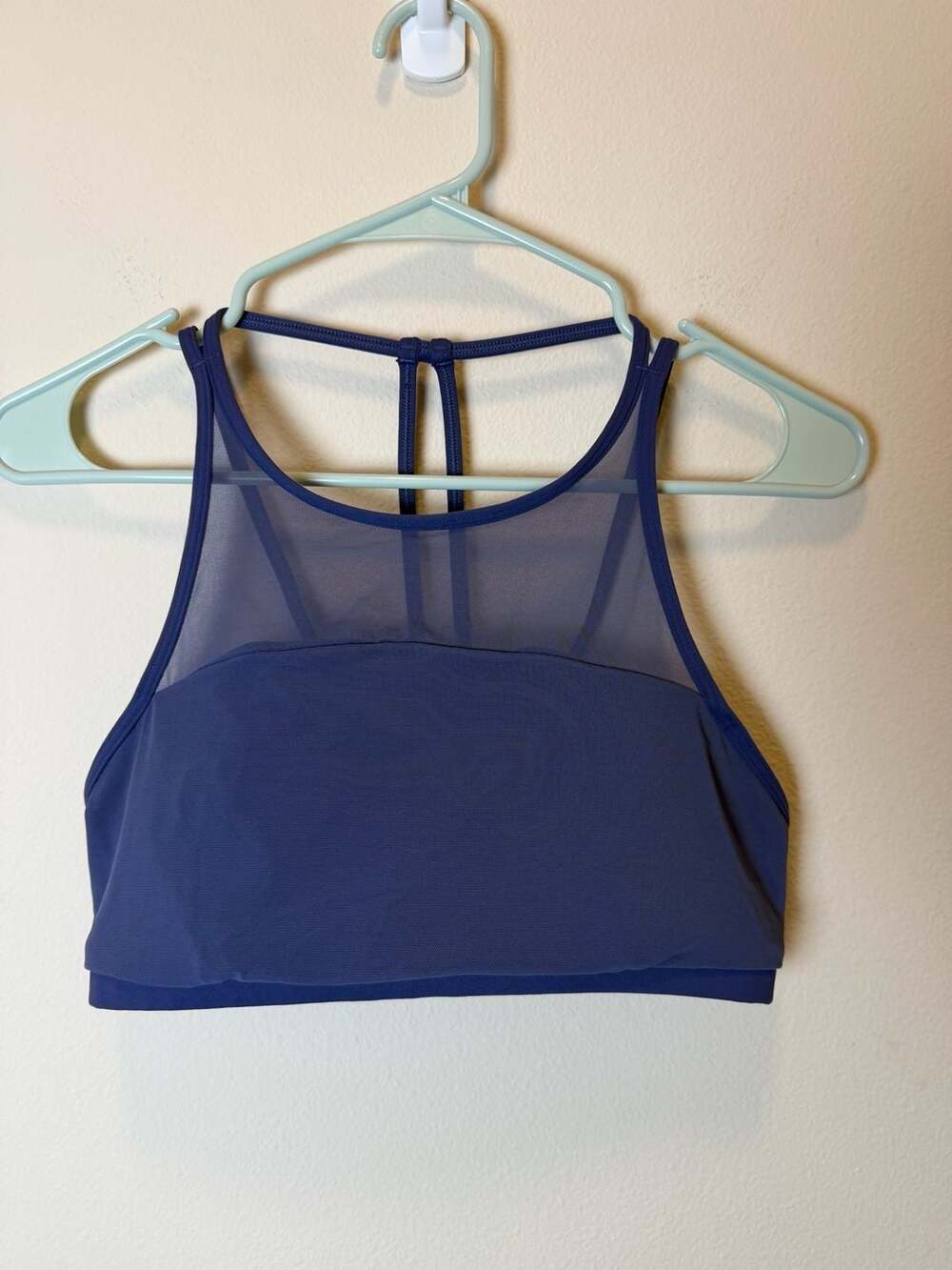 Lululemon Sports Bra Size 6 Blue Strappy High Neck Mesh
